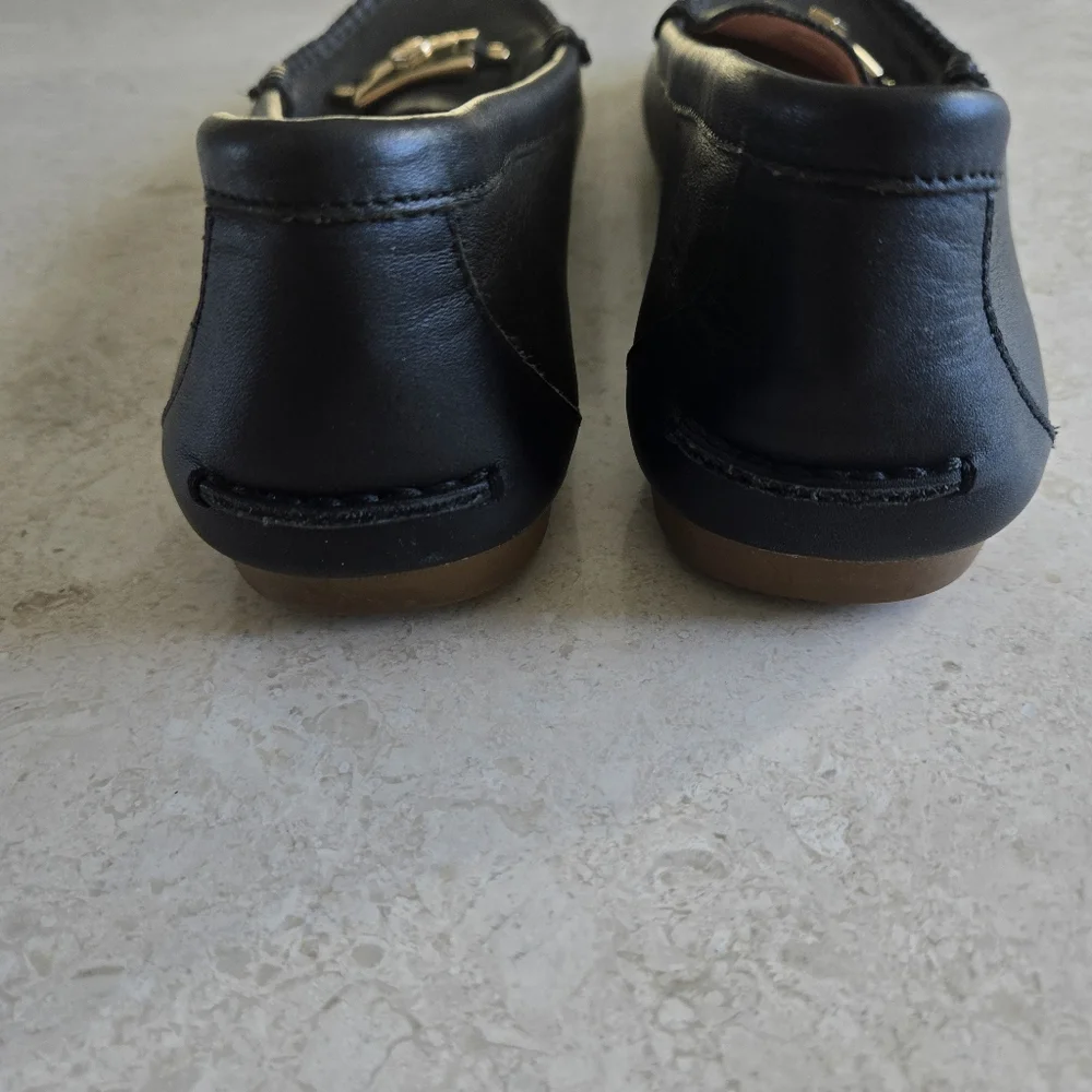 Kate Spade Black Leather Loafers with Gold-Tone Logo Accent - Picture 3 of 6